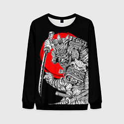 Мужской свитшот Самурай с мечом на черном фоне
