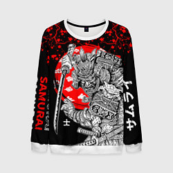 Свитшот мужской Самурай и сакура на черном фоне, цвет: 3D-белый