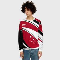 Свитшот мужской Красно черная абстракция на белом спорт, цвет: 3D-белый — фото 2