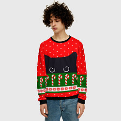 Свитшот мужской Котик: новогодний свитер, цвет: 3D-черный — фото 2