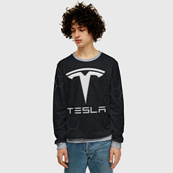 Свитшот мужской Tesla логотип - матовое стекло, цвет: 3D-меланж — фото 2