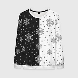 Свитшот мужской Рождественские снежинки на черно-белом фоне, цвет: 3D-белый