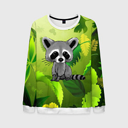 Мужской свитшот Енот на фоне зеленой листвы