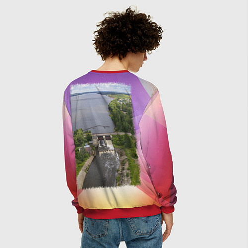 Мужской свитшот Белая Холуница - пруд и дамба / 3D-Красный – фото 4