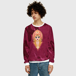 Свитшот мужской Девушка в красном кокошнике с золотыми украшениями, цвет: 3D-белый — фото 2