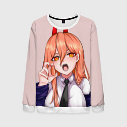 Свитшот мужской Человек - бензопила Пауэр с рогами, цвет: 3D-белый