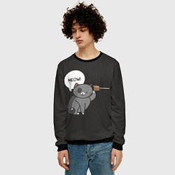 Свитшот мужской Meow - серый кот, цвет: 3D-черный — фото 2