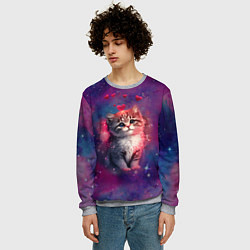 Свитшот мужской Космически котенок, цвет: 3D-меланж — фото 2