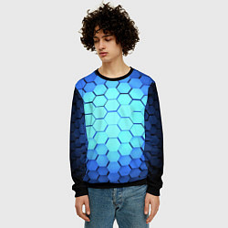 Свитшот мужской Голубые соты шейповая абстракция, цвет: 3D-черный — фото 2