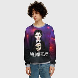 Свитшот мужской Фан-арт на Уэнсдэй с черепом, цвет: 3D-меланж — фото 2