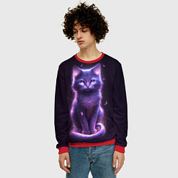 Свитшот мужской Неоновый котик в лесу, цвет: 3D-красный — фото 2