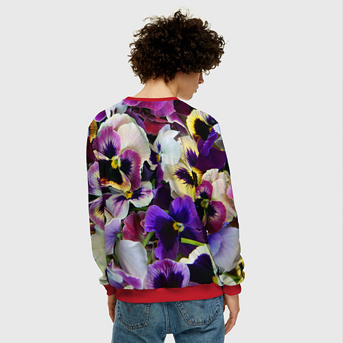 Мужской свитшот Красивые анютины глазки / 3D-Красный – фото 4