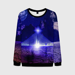 Свитшот мужской Синяя магическая пирамида, горы и космос, цвет: 3D-черный