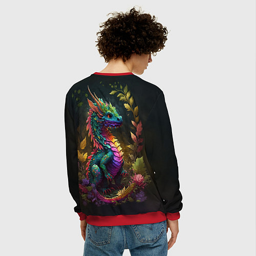 Мужской свитшот Разноцветный дракончик в лесу / 3D-Красный – фото 4