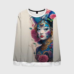 Свитшот мужской Japan girl - tattoo - art, цвет: 3D-белый