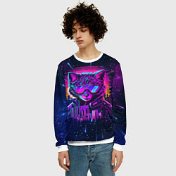 Свитшот мужской Котик в неоне, цвет: 3D-белый — фото 2