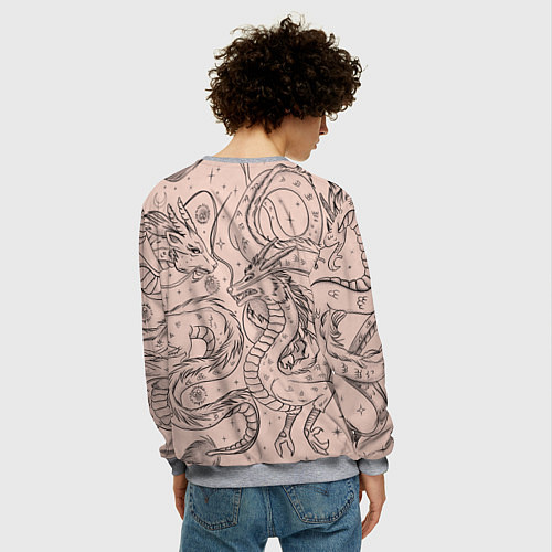 Мужской свитшот Дракон - унесенные призраками: тату на бежевом / 3D-Меланж – фото 4