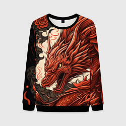 Свитшот мужской Японский краcный дракон, цвет: 3D-черный