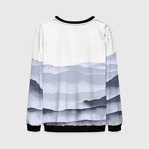 Мужской свитшот Японский пейзаж - восход солнца / 3D-Черный – фото 2