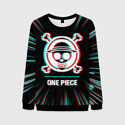 Свитшот мужской Символ One Piece в стиле glitch на темном фоне, цвет: 3D-черный