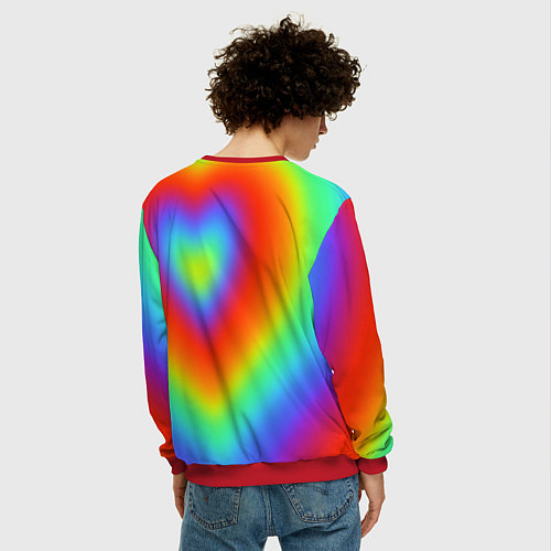 Мужской свитшот Сердце - радужный градиент / 3D-Красный – фото 4