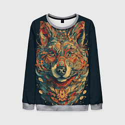 Свитшот мужской Красивый волк в узорах, цвет: 3D-меланж
