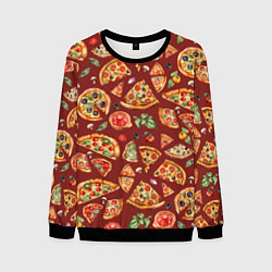 Свитшот мужской Кусочки пиццы ассорти - акварельный паттерн, цвет: 3D-черный