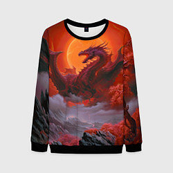 Свитшот мужской Дракон и кровавая луна, цвет: 3D-черный