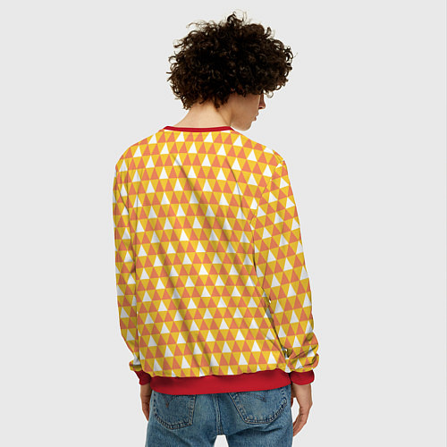 Мужской свитшот Узор с оранжевыми, желтыми и белыми треугольниками / 3D-Красный – фото 4