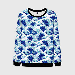Свитшот мужской Японские синие волны, цвет: 3D-черный