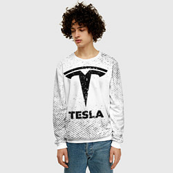 Свитшот мужской Tesla с потертостями на светлом фоне, цвет: 3D-белый — фото 2