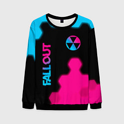 Свитшот мужской Fallout - neon gradient: надпись, символ, цвет: 3D-черный