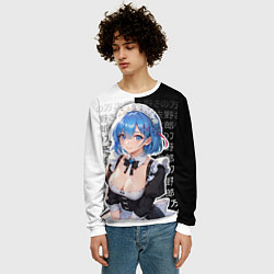 Свитшот мужской Рем - re zero - иероглифы, цвет: 3D-белый — фото 2