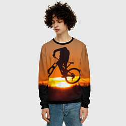 Свитшот мужской Велосипедист на закате, цвет: 3D-черный — фото 2