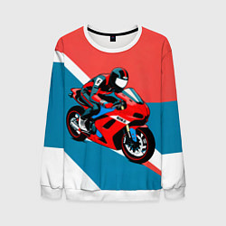 Свитшот мужской Нарисованный мотоциклист, цвет: 3D-белый