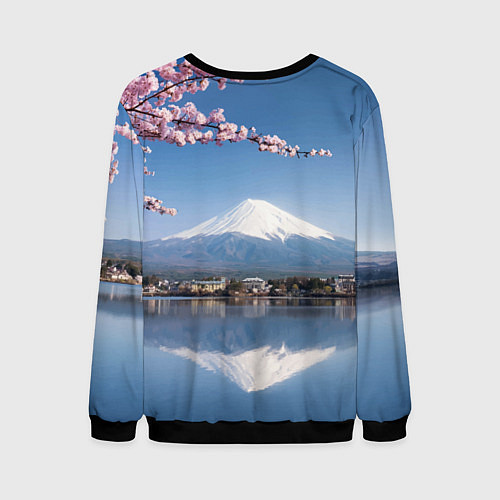 Мужской свитшот Цветущая сакура на фоне Фудзиямы - Япония / 3D-Черный – фото 2
