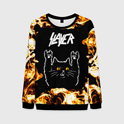 Свитшот мужской Slayer рок кот и огонь, цвет: 3D-черный