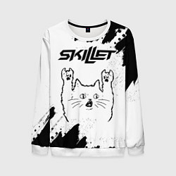 Свитшот мужской Skillet рок кот на светлом фоне, цвет: 3D-белый