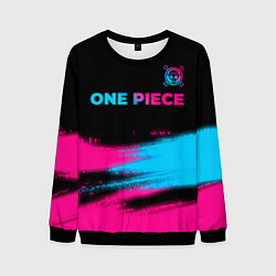 Свитшот мужской One Piece - neon gradient: символ сверху, цвет: 3D-черный