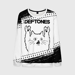Свитшот мужской Deftones рок кот на светлом фоне, цвет: 3D-белый