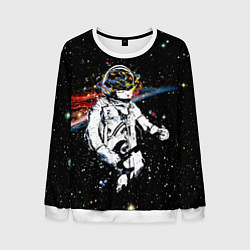 Свитшот мужской Космонавт играет рок на гитаре, цвет: 3D-белый