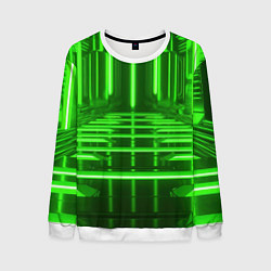 Свитшот мужской Зеленые световые объекты, цвет: 3D-белый