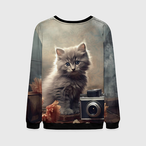 Мужской свитшот Серый котенок, винтажное фото / 3D-Черный – фото 2
