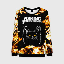 Свитшот мужской Asking Alexandria рок кот и огонь, цвет: 3D-черный