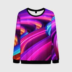 Свитшот мужской Неоновые абстрактные волны, цвет: 3D-черный