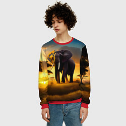 Свитшот мужской Слон и рассвет в саванне, цвет: 3D-красный — фото 2