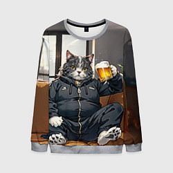 Свитшот мужской Толстый кот со стаканом пива, цвет: 3D-меланж