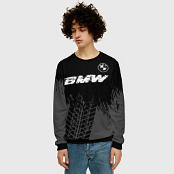 Свитшот мужской BMW speed на темном фоне со следами шин: символ св, цвет: 3D-черный — фото 2