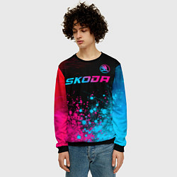 Свитшот мужской Skoda - neon gradient: символ сверху, цвет: 3D-черный — фото 2