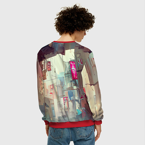 Мужской свитшот Кибер самурай девушка / 3D-Красный – фото 4